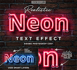 逼真的霓虹灯字效PSD模板：Realistic Neon Photoshop Effect